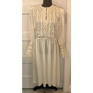 Vintage 1970s Sheer White Prairie Dress Lace Overlay Emerald St California S M